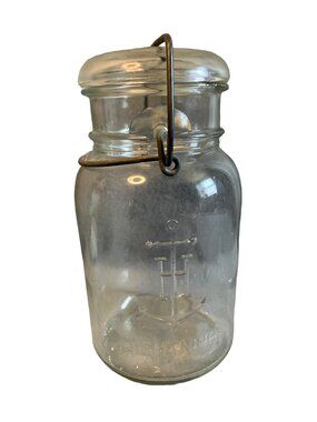 Anchor Hocking Lightning Clear Quart Glass Canning Jar Vintage
